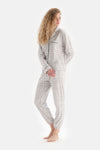 Ekru Ekoseli Ceket Yaka Pamuklu Pijama Takımı