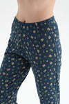 Lacivert Desenli Uzun Kol Pamuklu Pijama Takımı