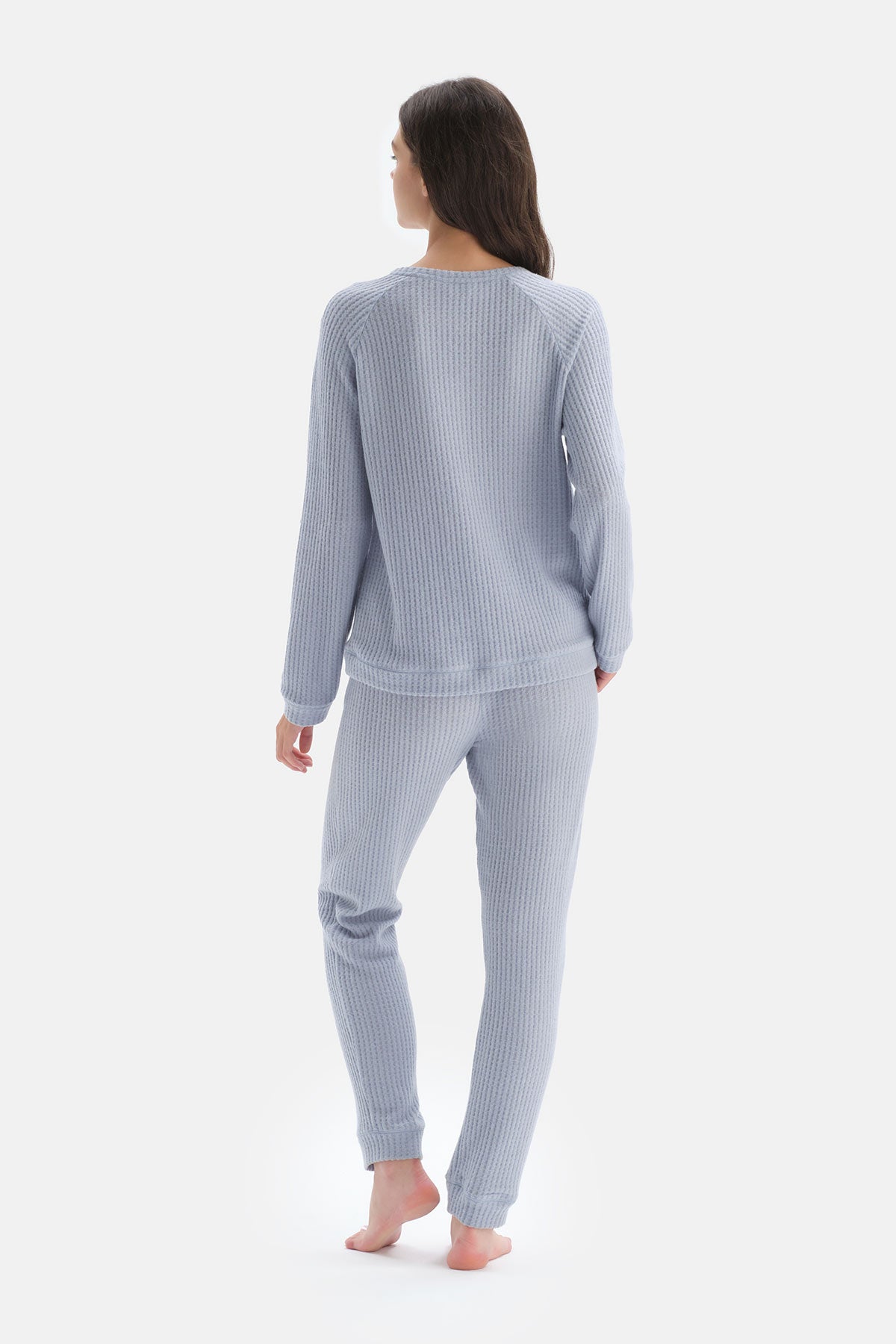 Mavi Bisiklet Yaka Reglan Kol Pijama Takımı
