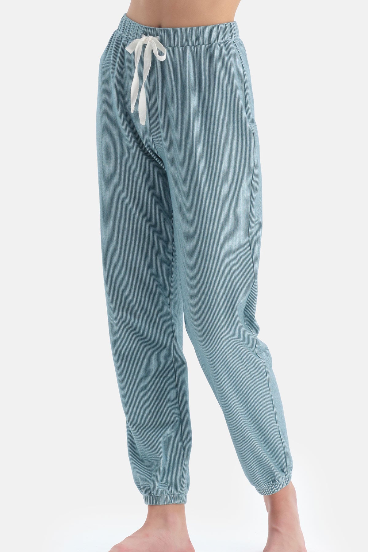 Mavi Uzun Kol Düğmeli Pijama Takımı