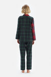 Yeşil Ceket Yaka Ekoseli Pamuklu Pijama Takımı