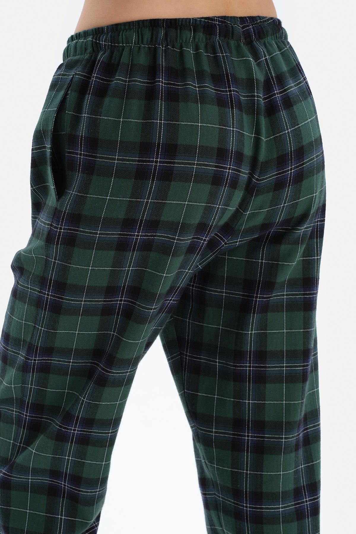 Yeşil Ceket Yaka Ekoseli Pamuklu Pijama Takımı