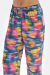 Multicolour Metraj Baskılı Gömlek Yaka Saten Pijama Takımı