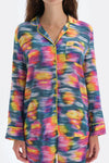 Multicolour Metraj Baskılı Gömlek Yaka Saten Pijama Takımı