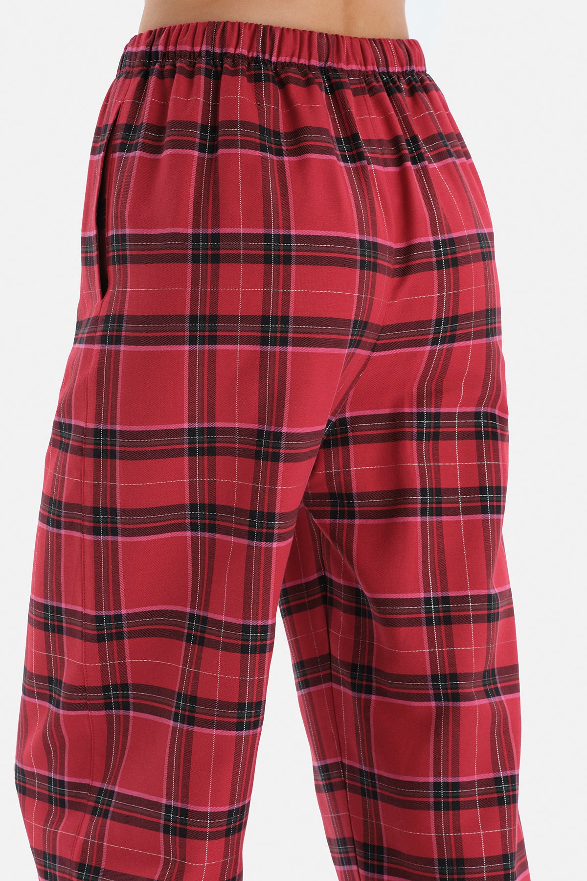 Kırmızı Ekoseli Ceket Yaka Pamuklu Pijama Takımı