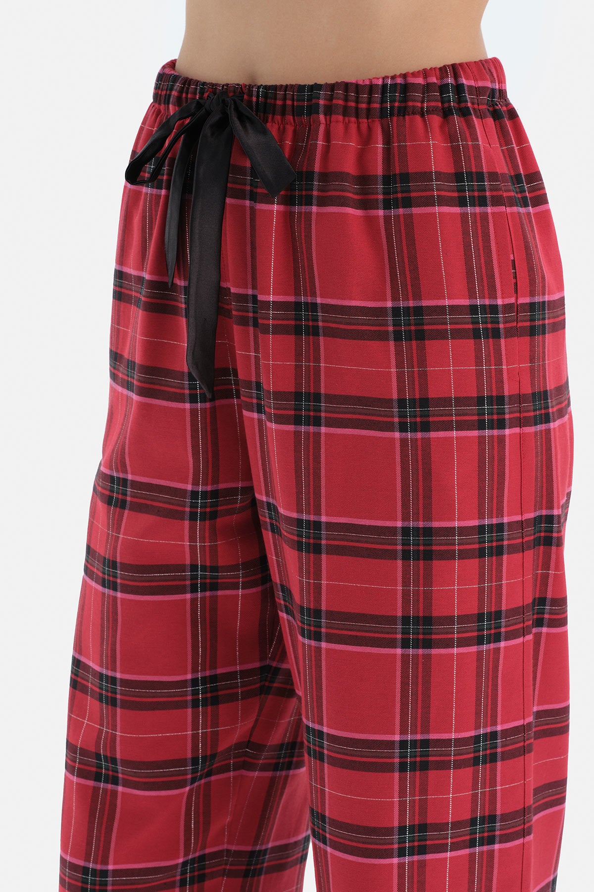 Kırmızı Ekoseli Ceket Yaka Pamuklu Pijama Takımı