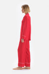 Kırmızı Uzun Kol Ceket Yaka Saten Pijama Takımı