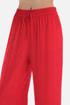 Kırmızı Uzun Kol Ceket Yaka Saten Pijama Takımı