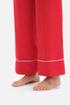 Kırmızı Uzun Kol Ceket Yaka Saten Pijama Takımı