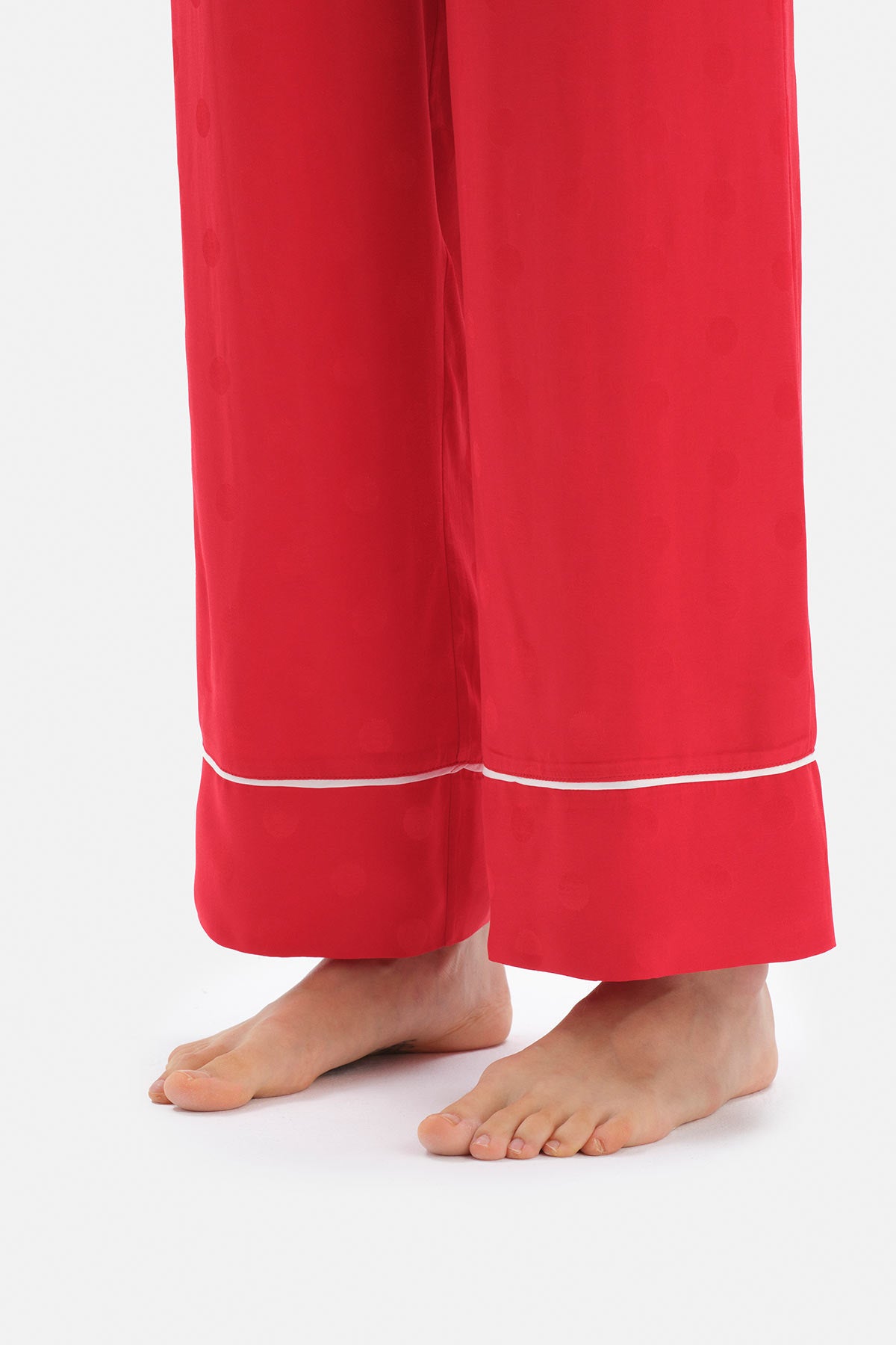 Kırmızı Uzun Kol Ceket Yaka Saten Pijama Takımı