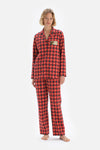 Kırmızı Gömlek Yaka Minnie Mouse Baskılı Lisanslı Pamuk Pijama Takımı