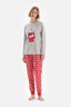 Gri Bisiklet Yaka Reglan Kol Snoopy Baskılı Lisanslı Pijama Takımı
