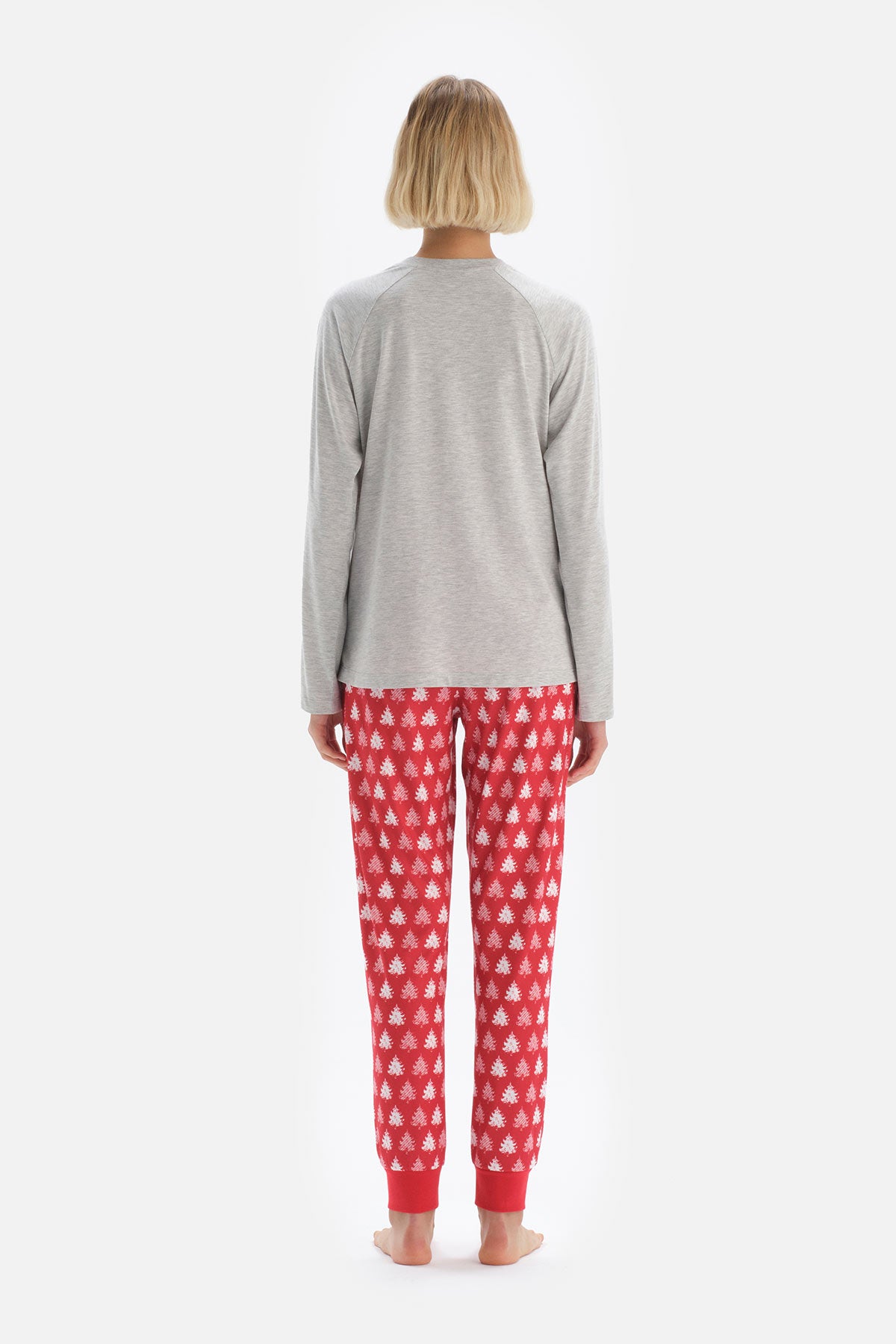 Gri Bisiklet Yaka Reglan Kol Snoopy Baskılı Lisanslı Pijama Takımı
