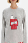 Gri Bisiklet Yaka Reglan Kol Snoopy Baskılı Lisanslı Pijama Takımı
