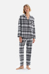 Gri Ekoseli Gömlek Yaka Pamuklu Pijama Takımı