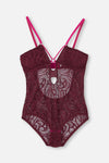 Vişne Dekolteli Dantelli Bodysuit