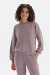 Açık Lila Bisiklet Yaka Uzun Kollu Sweatshirt