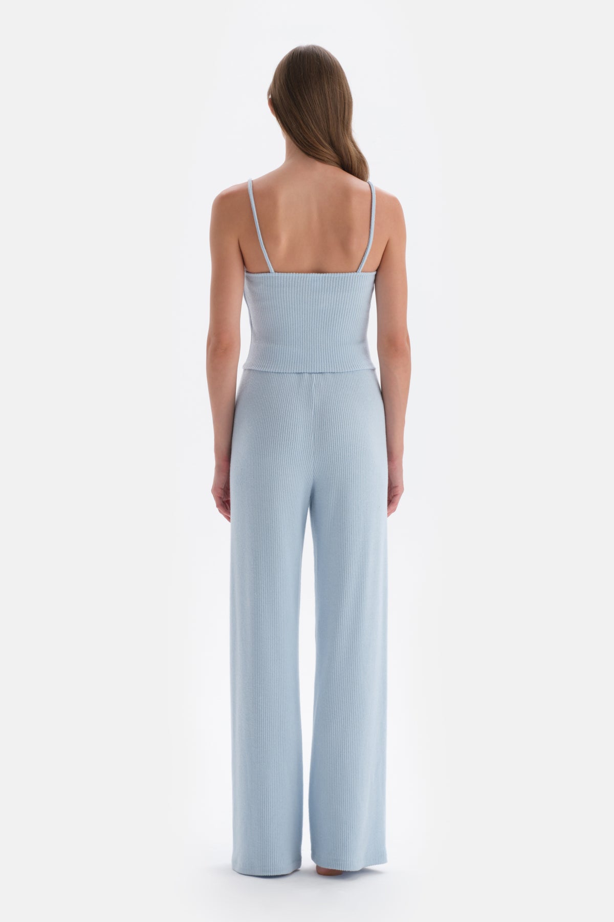 Mavi Ince Askılı Kaşkorse Atlet Pijama Üstü
