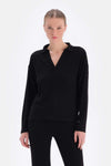 Siyah Polo Yaka Yarım Patlı Sweatshirt