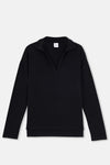 Siyah Polo Yaka Yarım Patlı Sweatshirt
