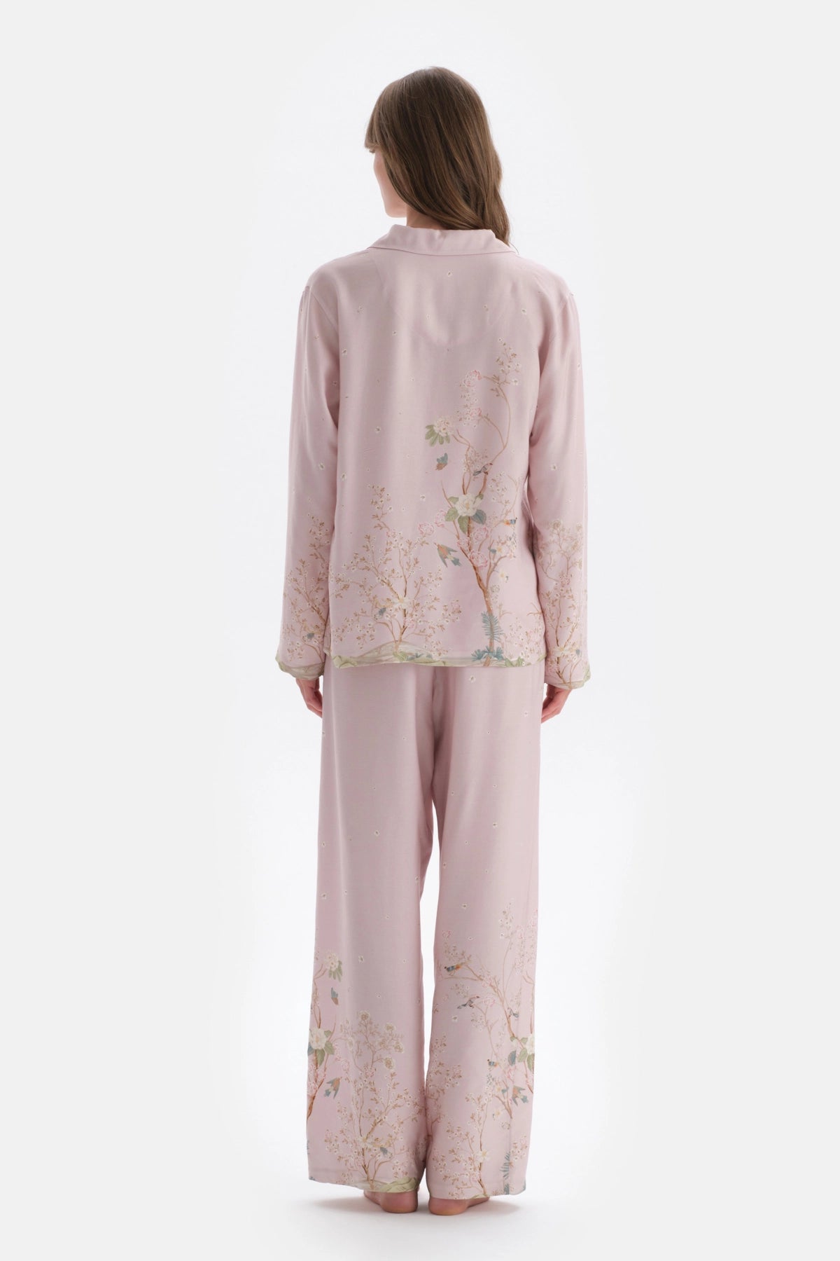 Açık Lila Metraj Baskılı Saten Pantolon Pijama Altı