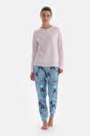Açık Pembe Yarım Patlı Uzun Kollu Örme Pijama Takımı