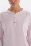 Açık Pembe Yarım Patlı Uzun Kollu Örme Pijama Takımı