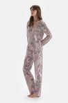 Multicolor Gömlek Yaka Şal Desen Örme Pijama Takımı