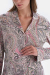 Multicolor Gömlek Yaka Şal Desen Örme Pijama Takımı