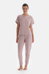 Açık Pembe Kısa Kollu Oversize Jogger Paça Pijama Takımı