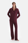 Bordo Gömlek Yaka Basic Modal Pijama Takımı