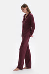 Bordo Gömlek Yaka Basic Modal Pijama Takımı