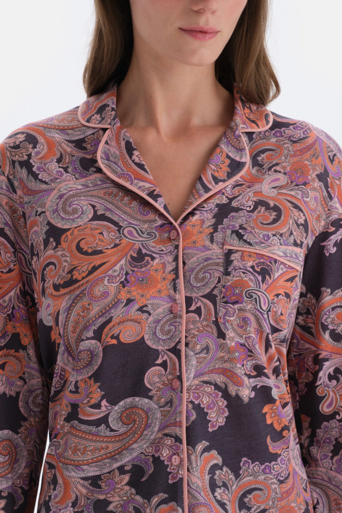 Multicolor Şal Desenli Gömlek Pantolon Pijama Takımı