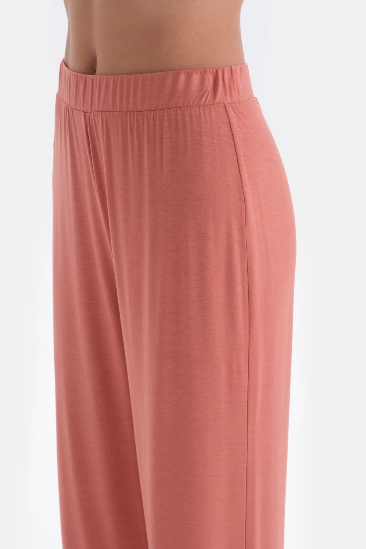 Kiremit Yaka Detaylı Uzun Kollu Örme Pijama Takımı
