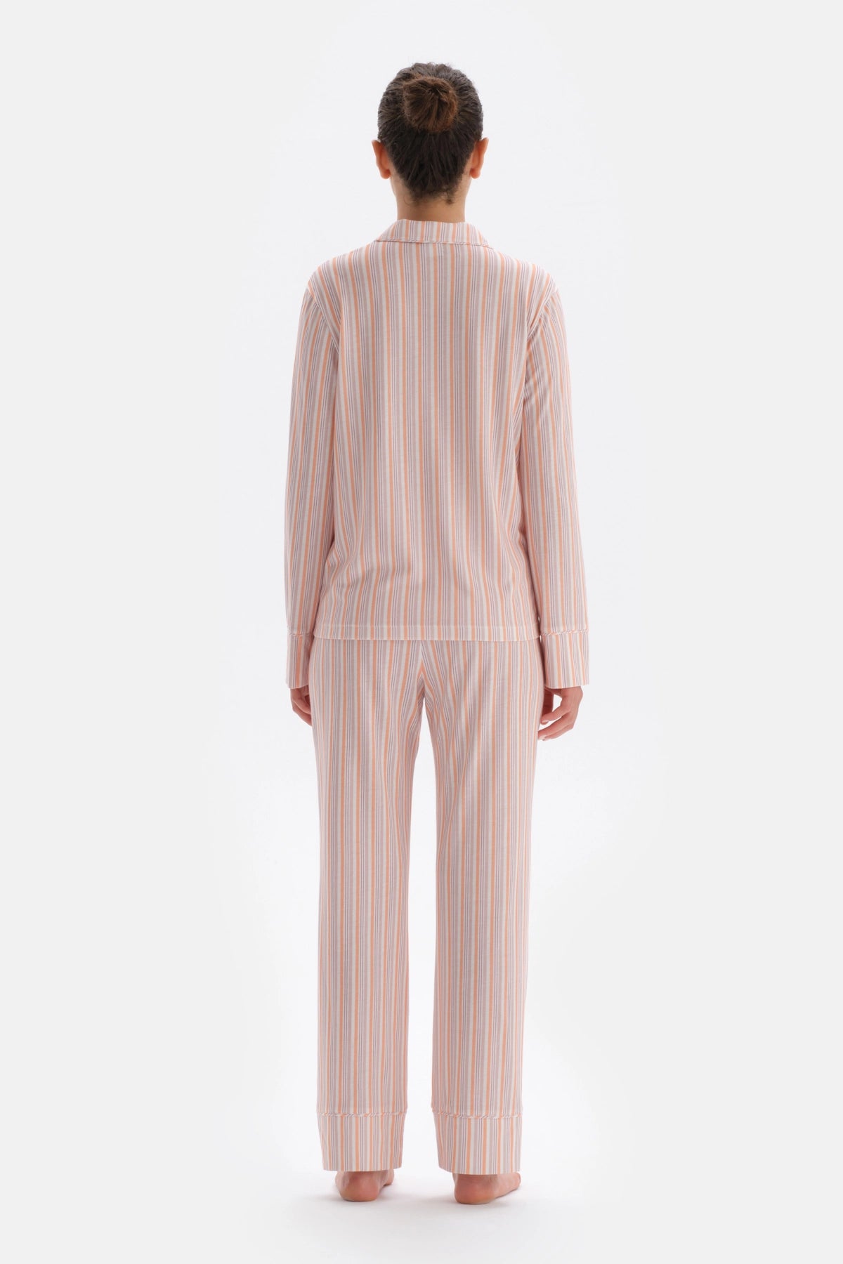 Multicolor Metraj Çizgi Baskılı Nakış Detaylı Gömlek Pantolon Pijama Takımı