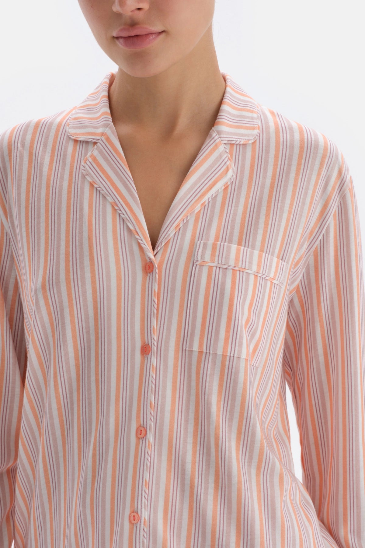 Multicolor Metraj Çizgi Baskılı Nakış Detaylı Gömlek Pantolon Pijama Takımı