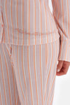 Multicolor Metraj Çizgi Baskılı Nakış Detaylı Gömlek Pantolon Pijama Takımı