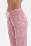 Pembe Metraj Baskılı Gömlek Pantolon Pijama Takımı