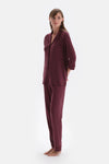 Bordo Kadife Şerit Detaylı Gömlek Pantolon Pijama Takımı