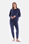 Lacivert Gofre Yıldız Detaylı Örme Pijama Takımı