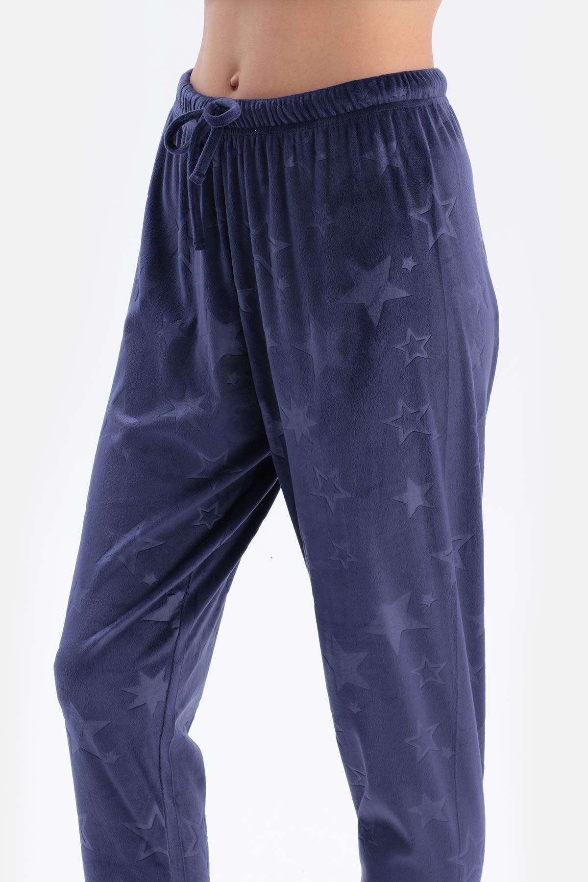 Lacivert Gofre Yıldız Detaylı Örme Pijama Takımı