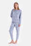 Mavi Gofre Yıldız Detaylı Örme Pijama Takımı