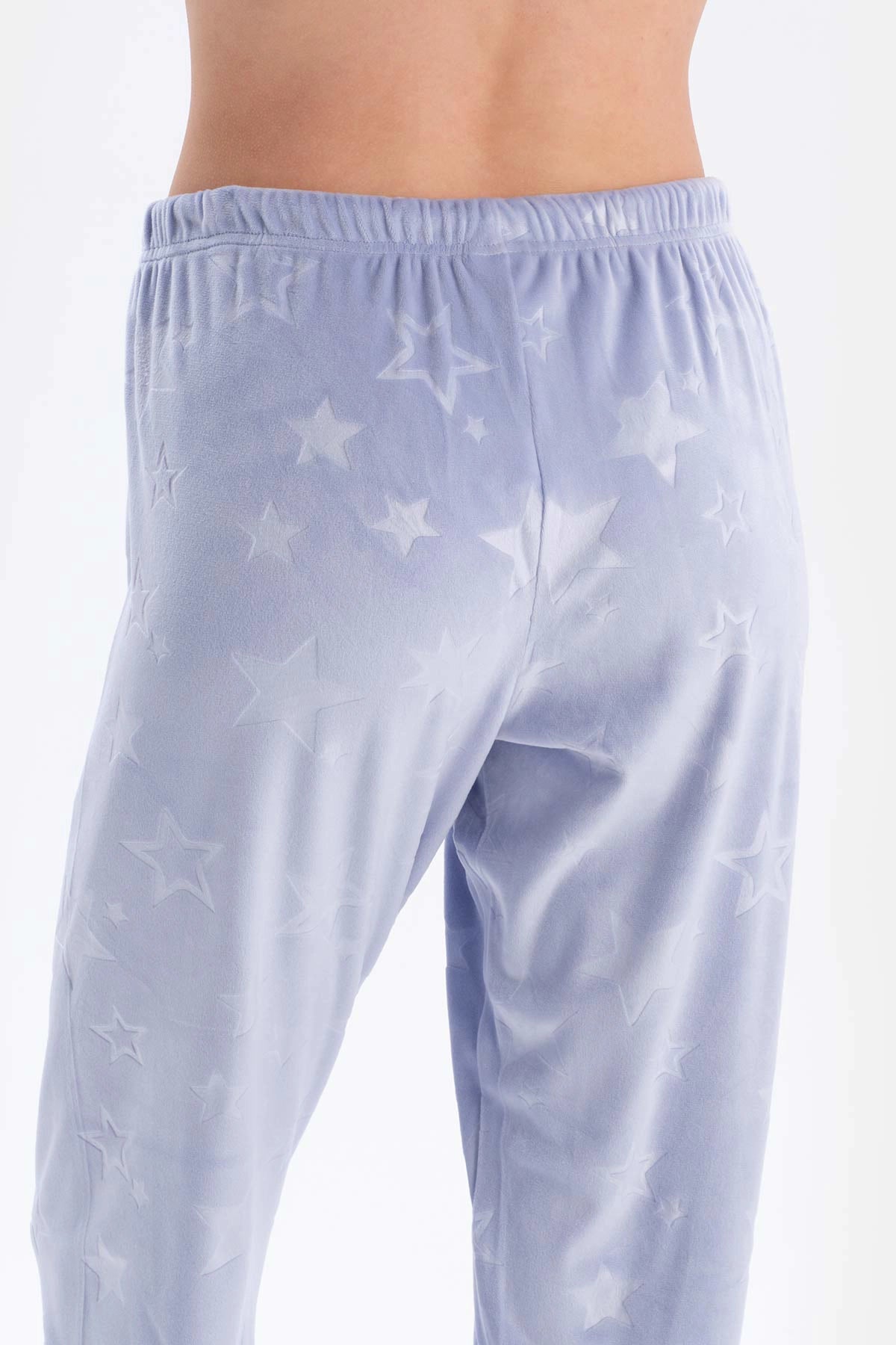 Mavi Gofre Yıldız Detaylı Örme Pijama Takımı