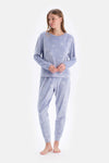 Mavi Gofre Yıldız Detaylı Örme Pijama Takımı