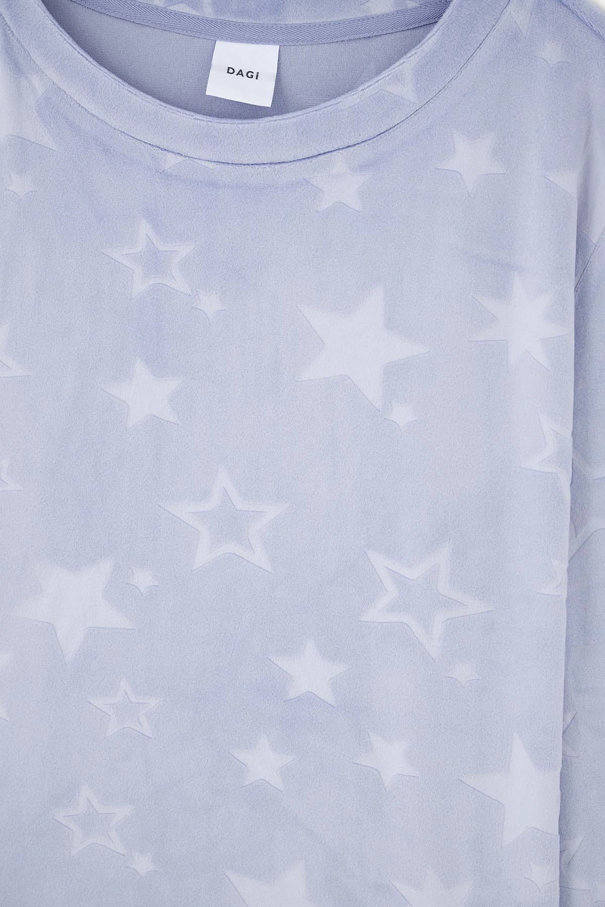 Mavi Gofre Yıldız Detaylı Örme Pijama Takımı