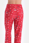 Kırmızı Baskı Detaylı Bisiklet Yaka Pijama Takımı