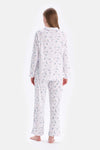 Beyaz Metraj Baskılı Gömlek Pantolon Pijama Takımı