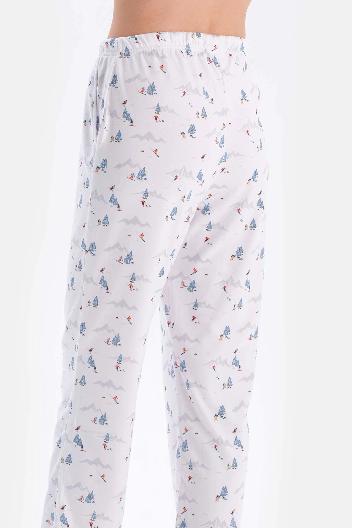 Beyaz Metraj Baskılı Gömlek Pantolon Pijama Takımı