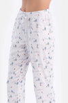 Beyaz Metraj Baskılı Gömlek Pantolon Pijama Takımı