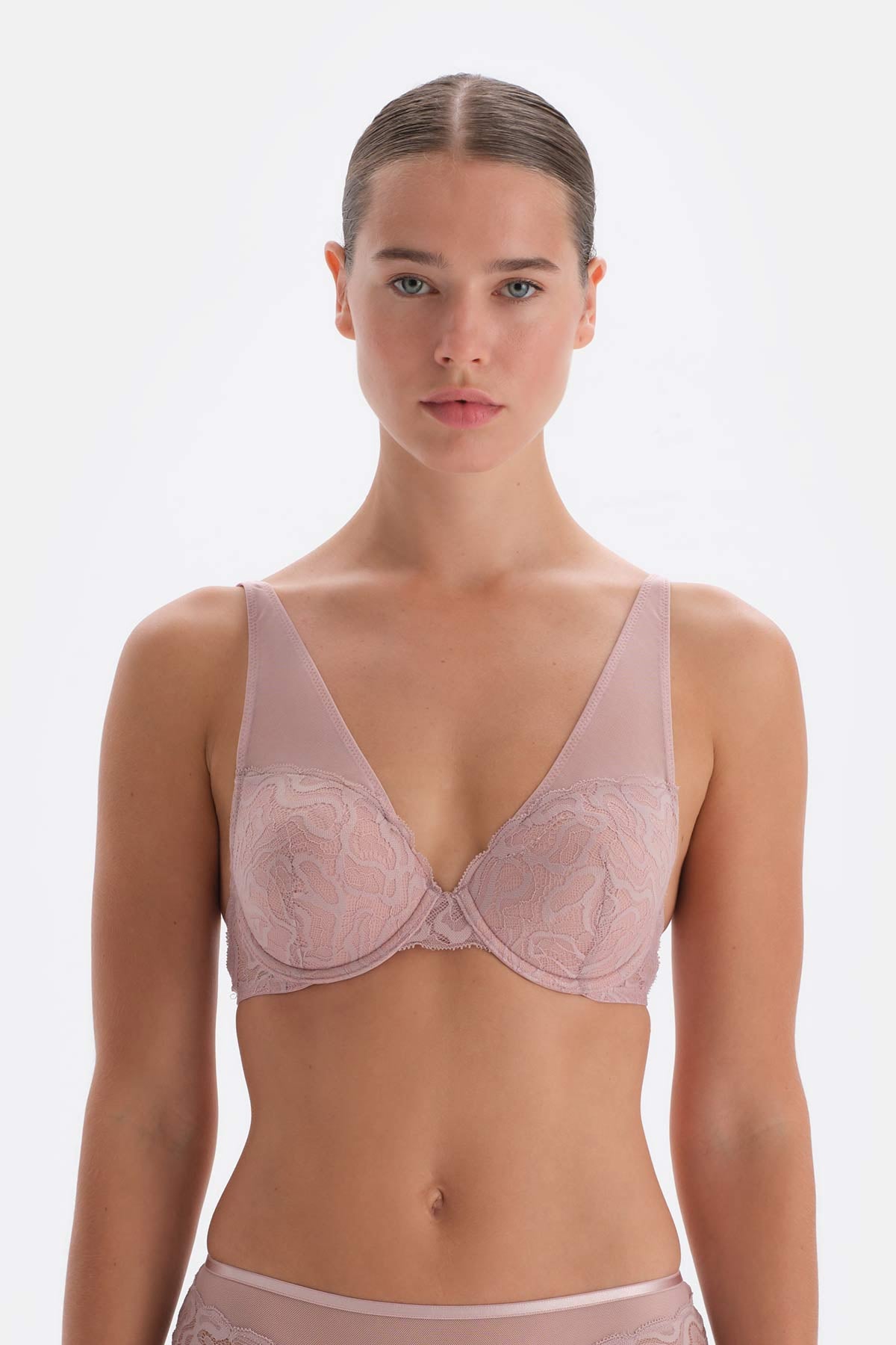 Soft Pembe Soft Dantel Ve Tül Detaylı Dolgusuz Kaplı Sütyen